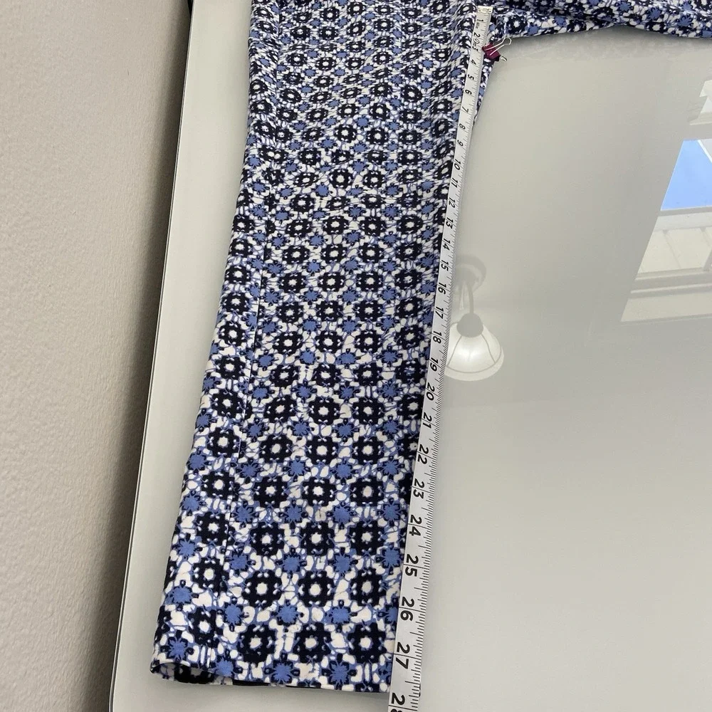 Michael Kors Women's Blue White Geometric Print Chino Straight Leg Dress Pants 8